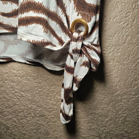 Chicos Large Womens Zebra Bohemian Tie Side Top Boho Chic Animal Print Size 3 - Picture 4 of 11